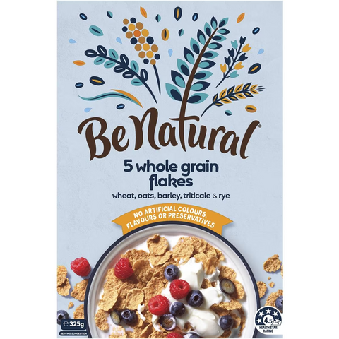 Be Natural Breakfast Cereal With 5 Whole Grain Flakes 325g