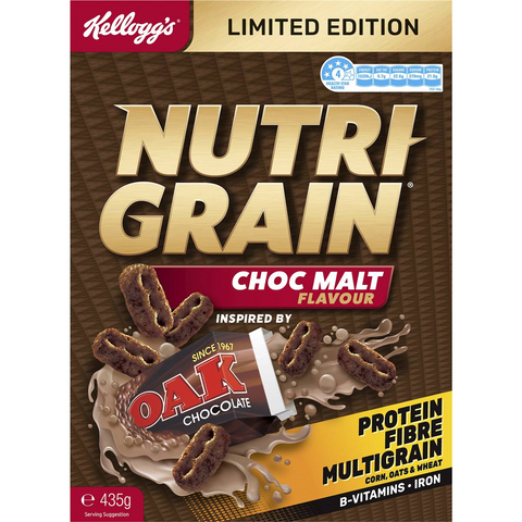 Kellogg's Nutri-grain Choc Malt Flavour Breakfast Cereal 435g