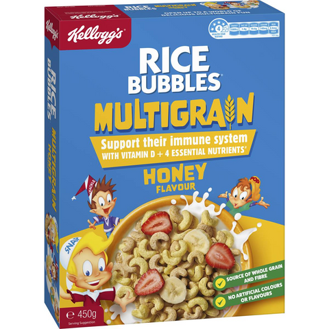 Kellogg's Rice Bubbles Multigrain Honey Flavour Breakfast Cereal 450g