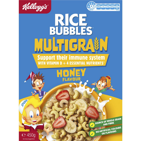 Kellogg's Rice Bubbles Multigrain Honey Flavour Breakfast Cereal 450g