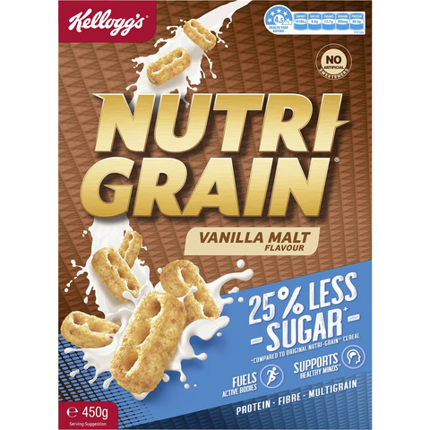 Kellogg's Nutri Grain 25% Less Sugar Vanilla Malt Flavour 450g