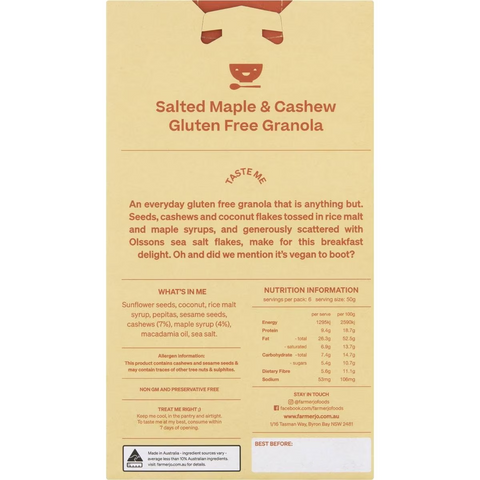 Farmer Jo Gluten Free Paleo Granola Salted Maple Cashew 300g