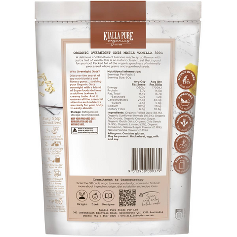 Kialla Pure Organics Overnight Maple Vanilla 300g