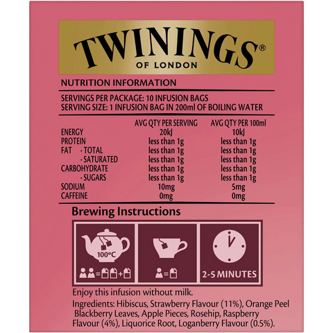 Twinings Strawberry, Raspberry & Loganberry Tea Bags 10 Pack