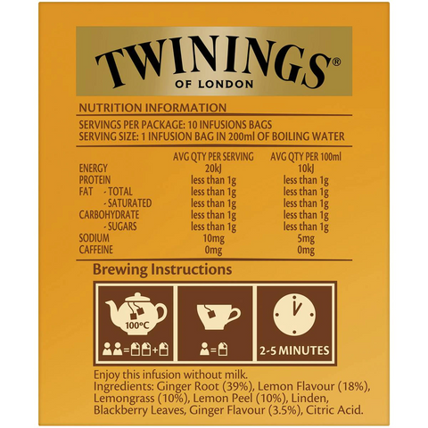 Twinings Lemon & Ginger Tea Bags 10 Pack 15g