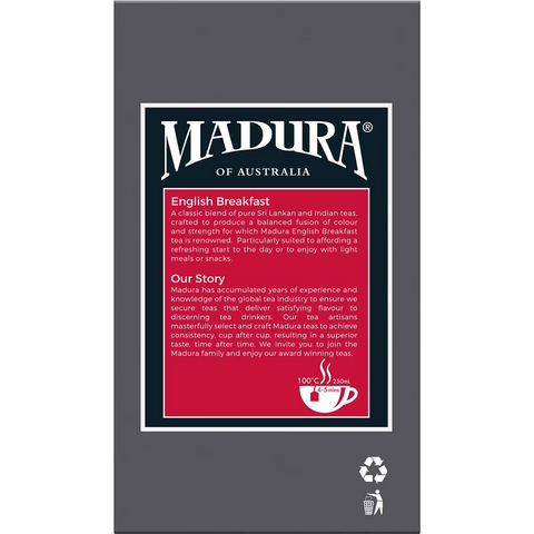 Madura English Breakfast Tea Bags 50 Pack 100g