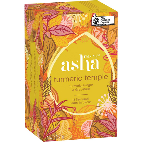 Twinings Asha Turmeric Temple Turmeric, Ginger & Grapefruit Tea Bags 18 Pack