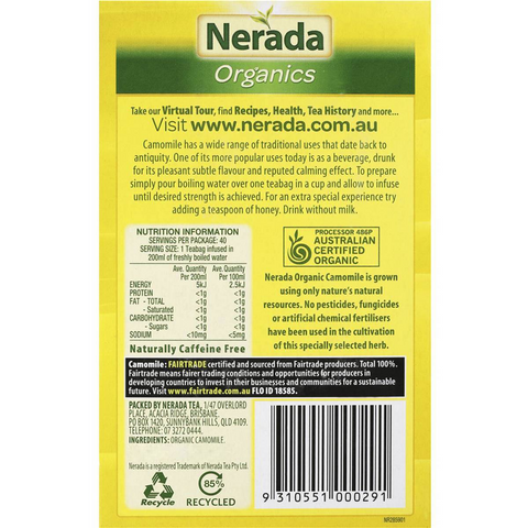 Nerada Organic Camomile Tea Bags 40 Pack