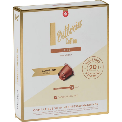 Vittoria Latte Nespresso Compatible Coffee Capsules 20 Pack