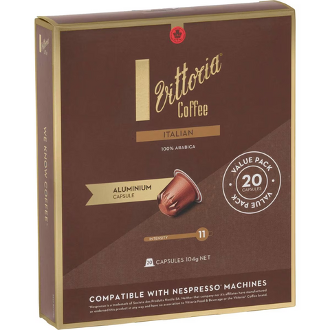 Vittoria Italian Nespresso Compatible Coffee Capsules Pack 20