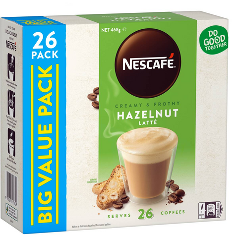 Nescafe Hazelnut Latte Coffee Sachets 26 Pack