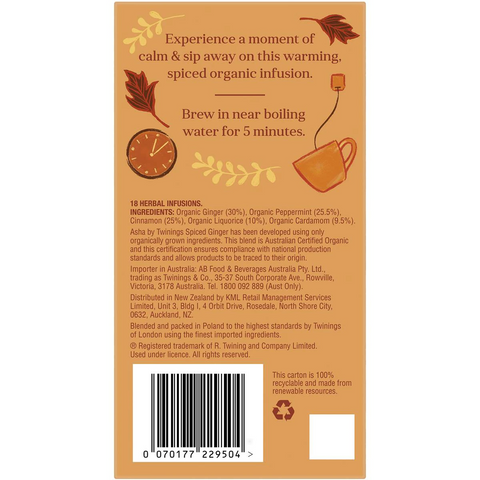 Twinings Asha Spiced Ginger Cardamom & Cinnamon Tea 18 Pack