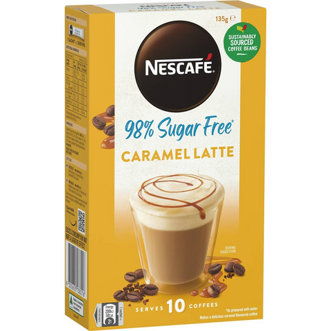 Nescafe 98% Sugar Free Caramel Latte Coffee Sachets 10 Pack