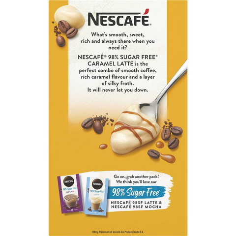 Nescafe 98% Sugar Free Caramel Latte Coffee Sachets 10 Pack