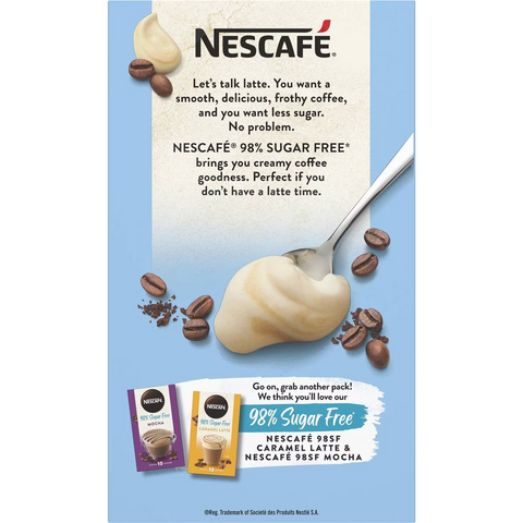 Nescafe 98% Sugar Free Latte Coffee Sachets 10 Pack