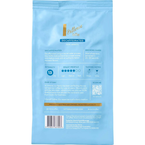 Vittoria Coffee Decaffeinated Coffee Beans 500g