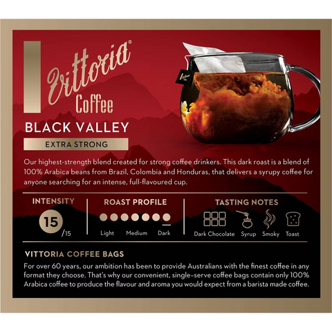 Vittoria Black Valley Coffee Bags Extra Strong 20 Pack