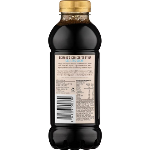 Bickford's Iced Coffee Syrup 50% Less Sugar 500ml