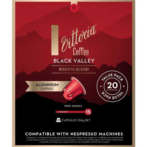 Vittoria Coffee Black Valley Riserva Blend Capsules 20 Pack