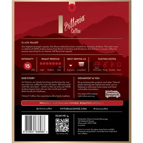 Vittoria Coffee Black Valley Riserva Blend Capsules 20 Pack