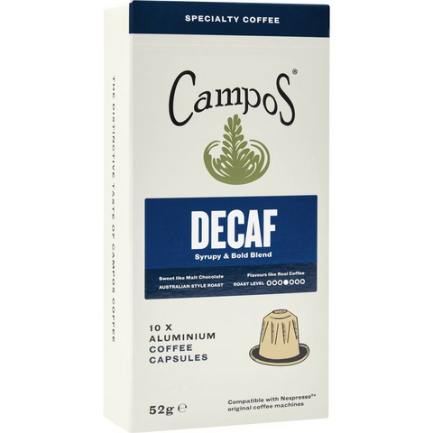 Campos Decaf Coffee Capsules Syrupy & Bold Blend 10 Pack