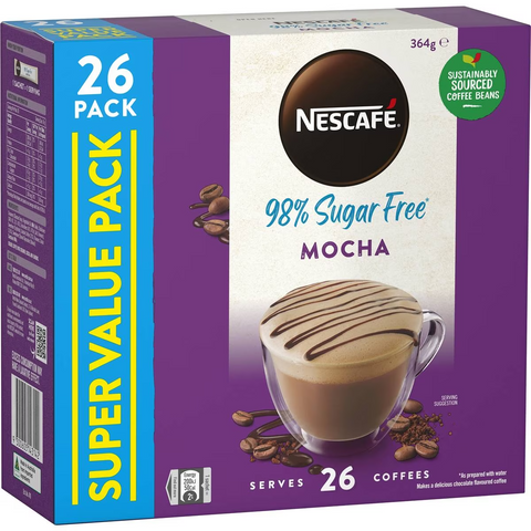 Nescafe 98% Sugar Free Mocha Coffee Sachets 26 Pack