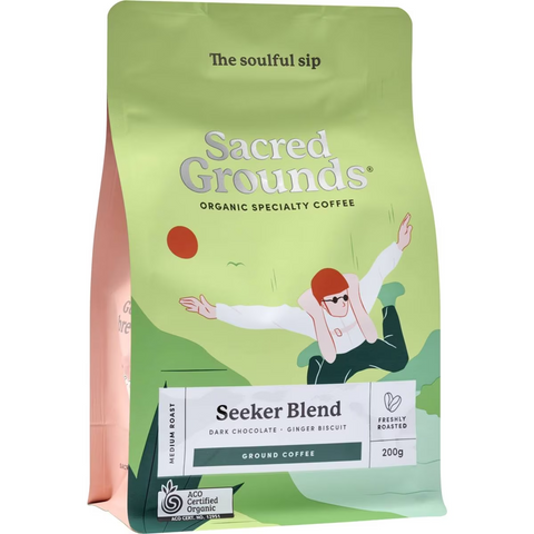 Sacred Grounds Seeker Blend Medium Roast Ground Coffee Beans 200g