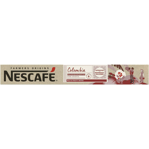 Nescafe Farmers Origins Colombia Decaffeinato Decaf Nespresso Approved Coffee Pods 10 Pack