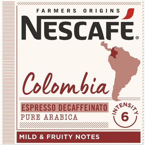 Nescafe Farmers Origins Colombia Decaffeinato Decaf Nespresso Approved Coffee Pods 10 Pack