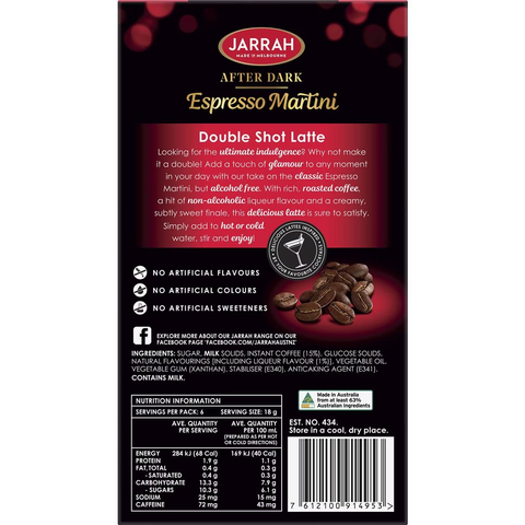 Jarrah After Dark Espresso Martini Double Shot Latte Sachets 6 Pack