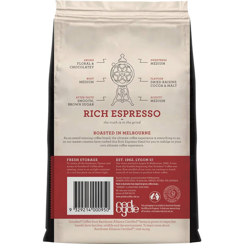 Grinders Rich Espresso Ground Rainforest Alliance Certified 200g