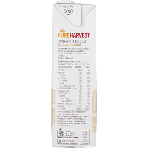 Pureharvest Almond Milk Unsweetened 1l