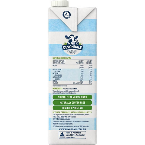 Devondale Skim Long Life Milk 1l