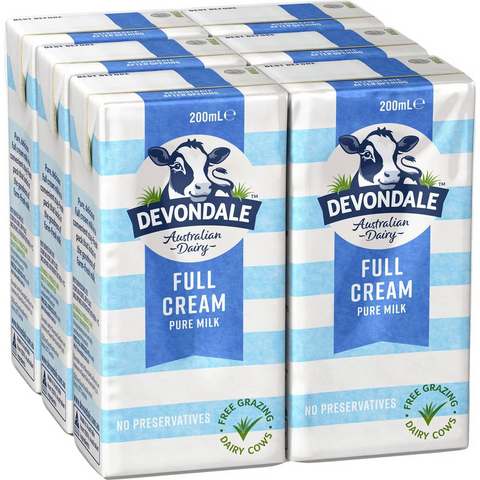 Devondale 100% Pure Full Cream Long Life Milk 6x200ml