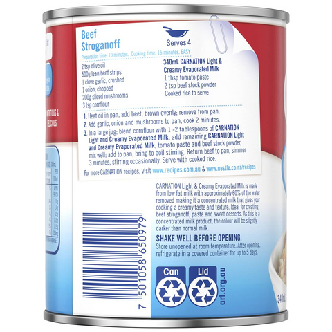 Nestle Carnation Light & Creamy Evaporated Milk 340ml