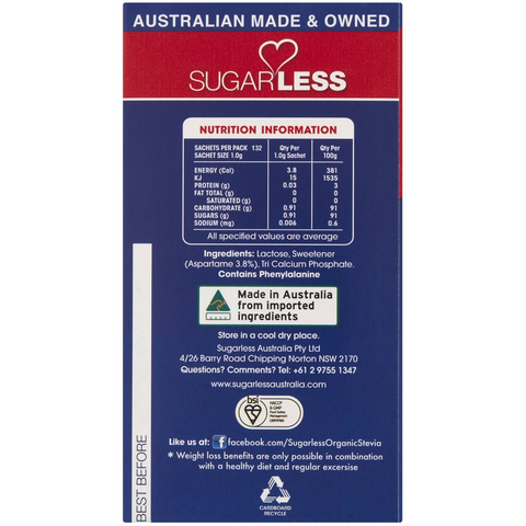 Sugarless Low Calorie Sweetener Sachets 132 Pack