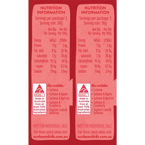 Sunbeam Strawberry Yoghurt Coated Sultanas 30g X 6 Pack