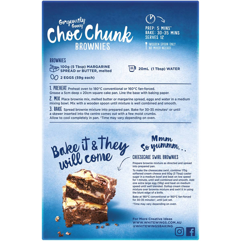 White Wings Brownie Mix Chocolate Chunk 475g