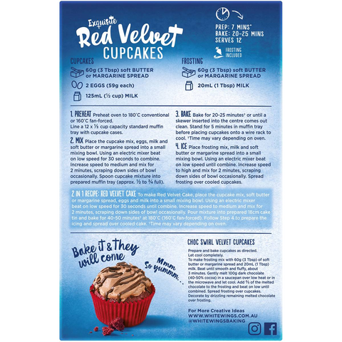 White Wings Cupcake Mix Red Velvet 365g