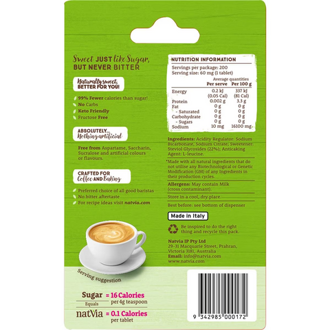 Natvia Sweetener Tablets 100% Natural 200 Pack