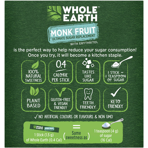 Whole Earth Monk Fruit Sweetener Sticks 40 Pack