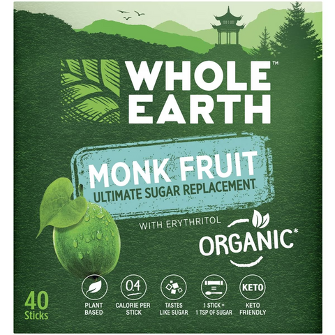 Whole Earth Monk Fruit Sweetener Sticks 40 Pack