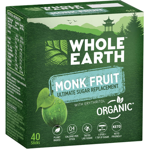 Whole Earth Monk Fruit Sweetener Sticks 40 Pack