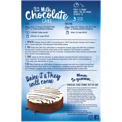 White Wings Cake Mix Milk Chocolate 530g