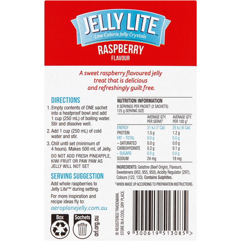 Aeroplane Jelly Lite Raspberry Flavour Low Calorie Jelly Crystals 2x9g