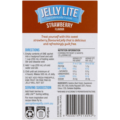 Aeroplane Jelly Lite Strawberry Flavour Low Calorie Jelly Crystals 2x9g