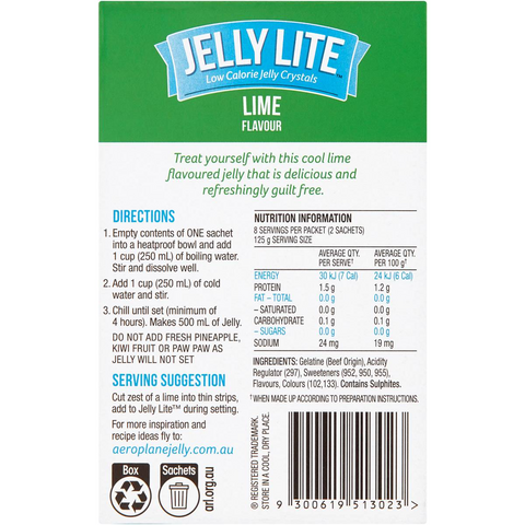 Aeroplane Jelly Lite Lime Flavour Low Calorie Jelly Crystals 2x9g