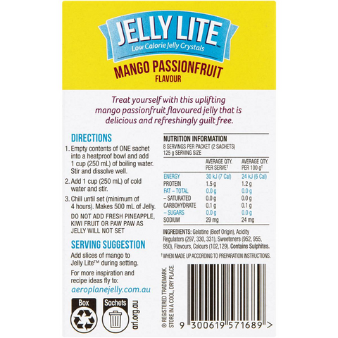 Aeroplane Jelly Lite Mango Passionfruit Low Calorie Jelly Crystals 2x9g