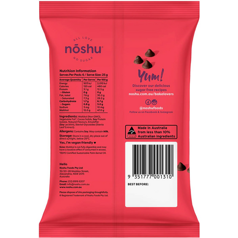 Noshu 97% Sugar Free Dark Choc Baking Chips 150g