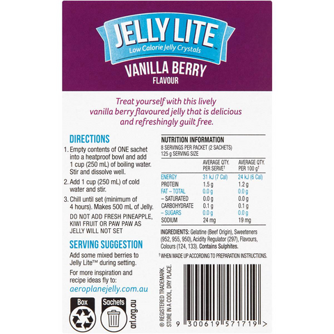 Aeroplane Jelly Lite Vanilla Berry Low Calorie Jelly Crystals 2x9g